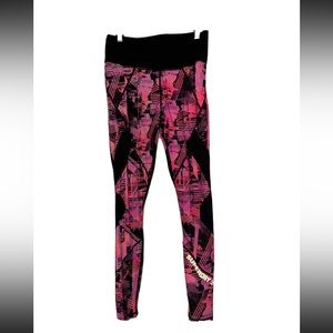 SuperDry Sport Pink and Black Leggings with Mesh and a Zipper Pocket Size 8
